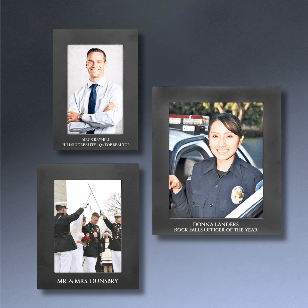 Aluminum Picture Frames in Silver or Black with Personalized Engraving - Black