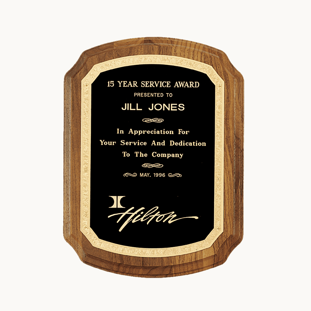 American Walnut Award Plaques with Florentine Brass Plates - Gold Florentine Border