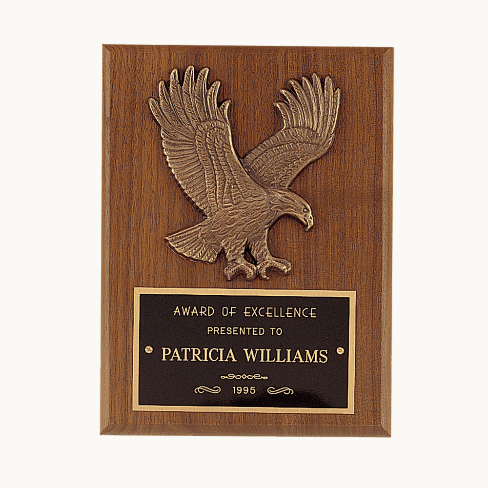 American Walnut Plaques with Bronze American Eagle and Flag - Sculptured Cast American Eagle