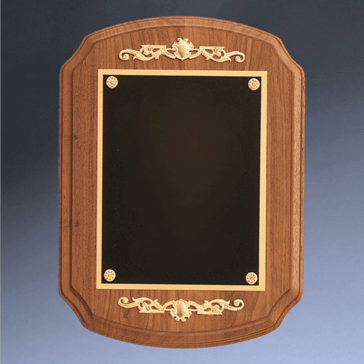 American Walnut Recognition Plaque with Framed Gold Scrolls - 9" (L) x 12" (H)