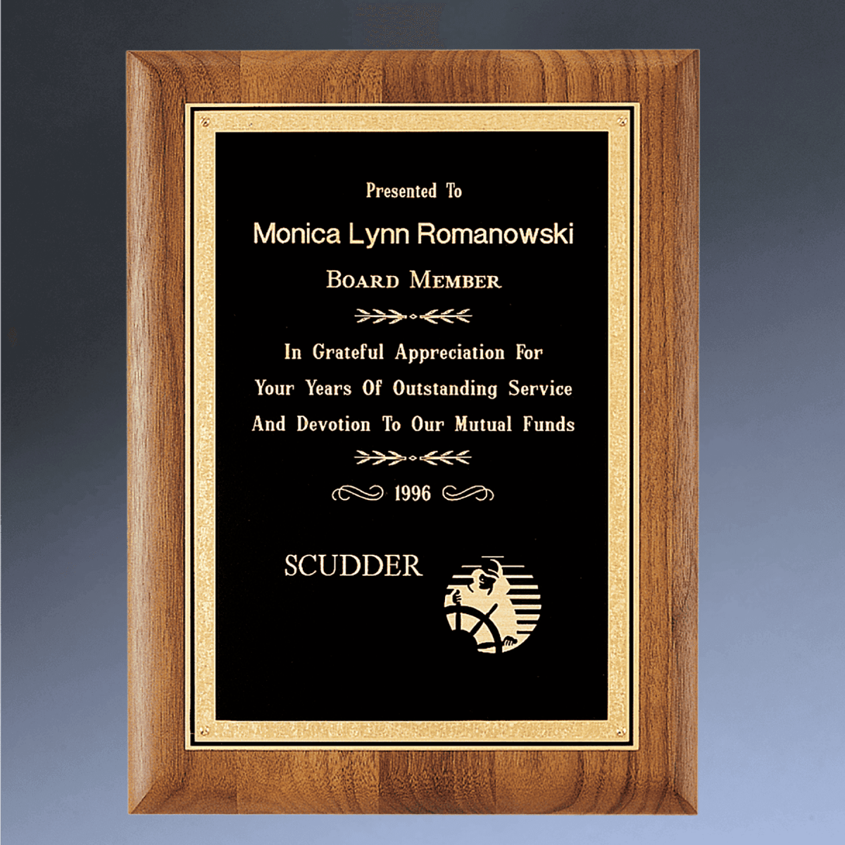 American Walnut Recognition Plaques with Florentine Brass Plates - Gold Florentine Border