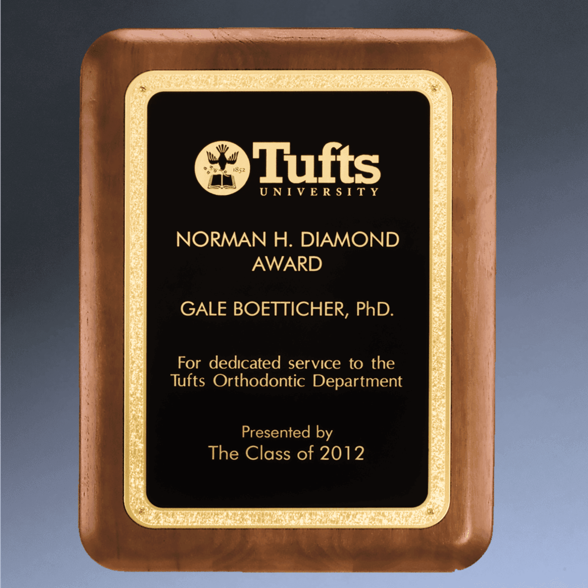 American Walnut Recognition Plaques with Florentine Brass Plates - Gold Florentine Border