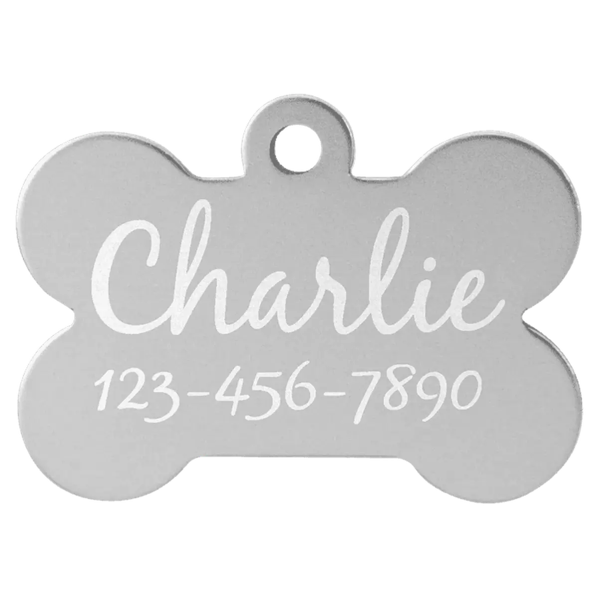 Personalized Pet Tags - Anodized Aluminum and Swarovski Crystal Bone / Silver / 1 1/4" x 3/4"