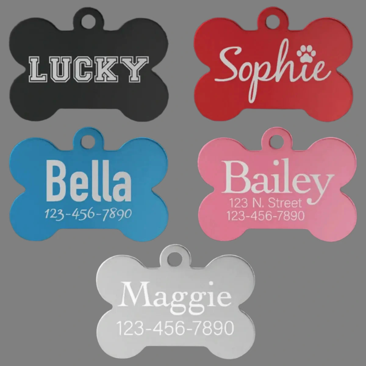 Personalized Pet Tags - Anodized Aluminum and Swarovski Crystal Bone / Black / 1 1/4" x 3/4"