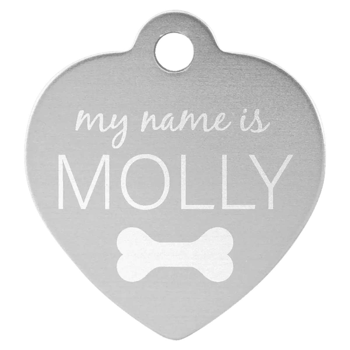 Personalized Pet Tags - Anodized Aluminum and Swarovski Crystal Heart / Silver / 1" x 1"