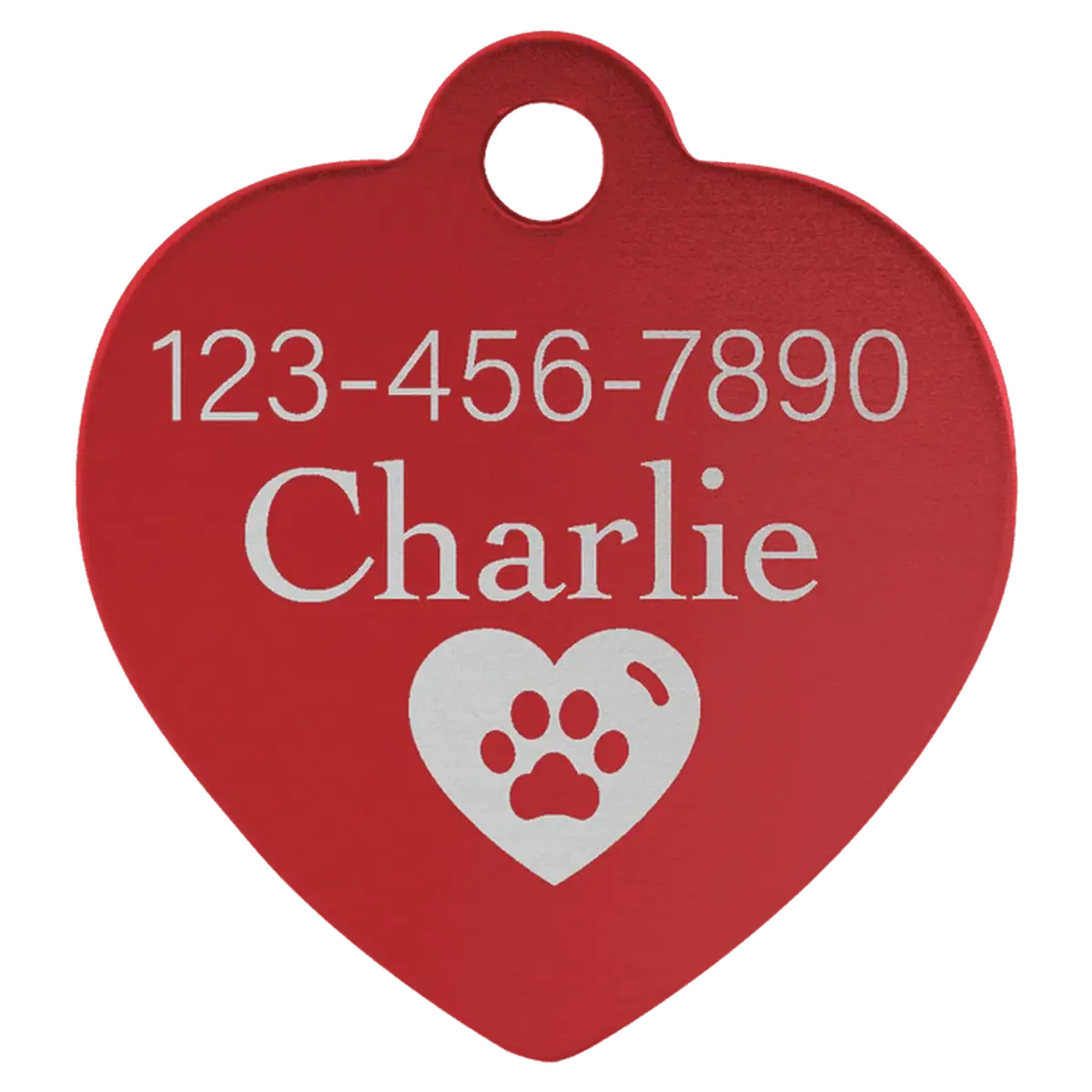 Personalized Pet Tags - Anodized Aluminum and Swarovski Crystal Heart / Red / 1" x 1"