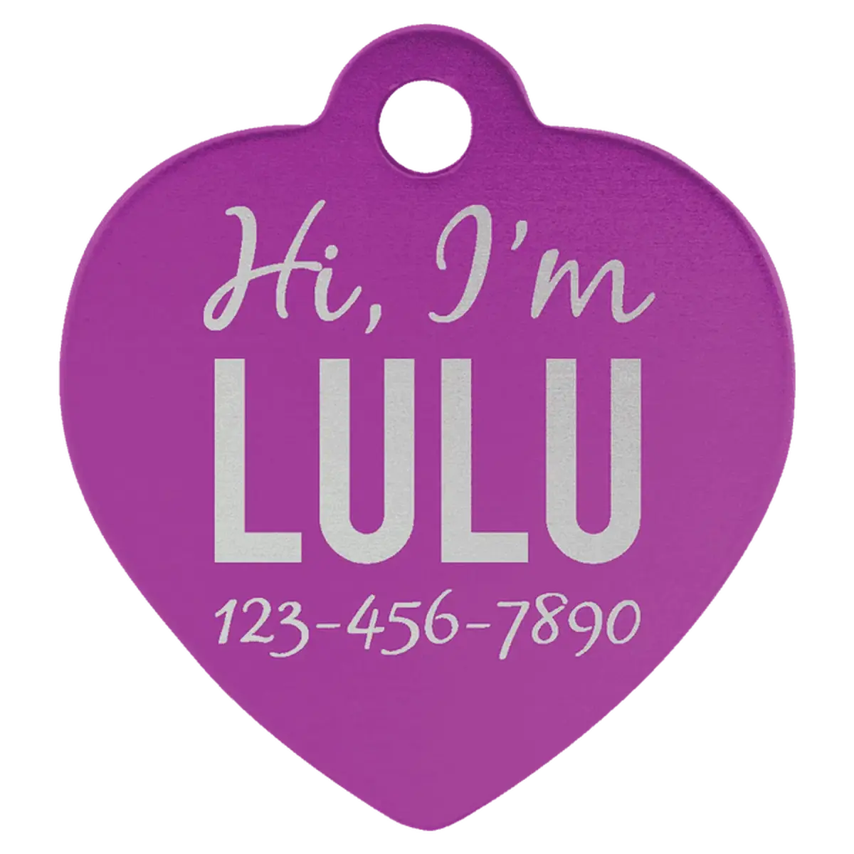 Personalized Pet Tags - Anodized Aluminum and Swarovski Crystal Heart / Purple / 1" x 1"