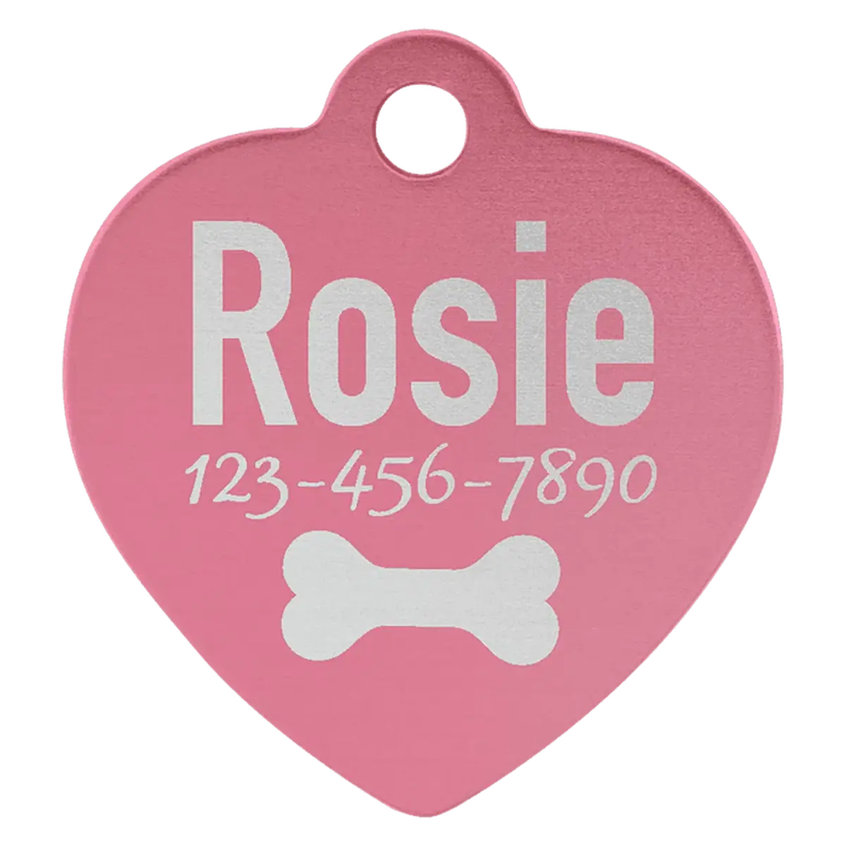 Personalized Pet Tags - Anodized Aluminum and Swarovski Crystal Heart / Pink / 1 1/4" x 1 1/4"