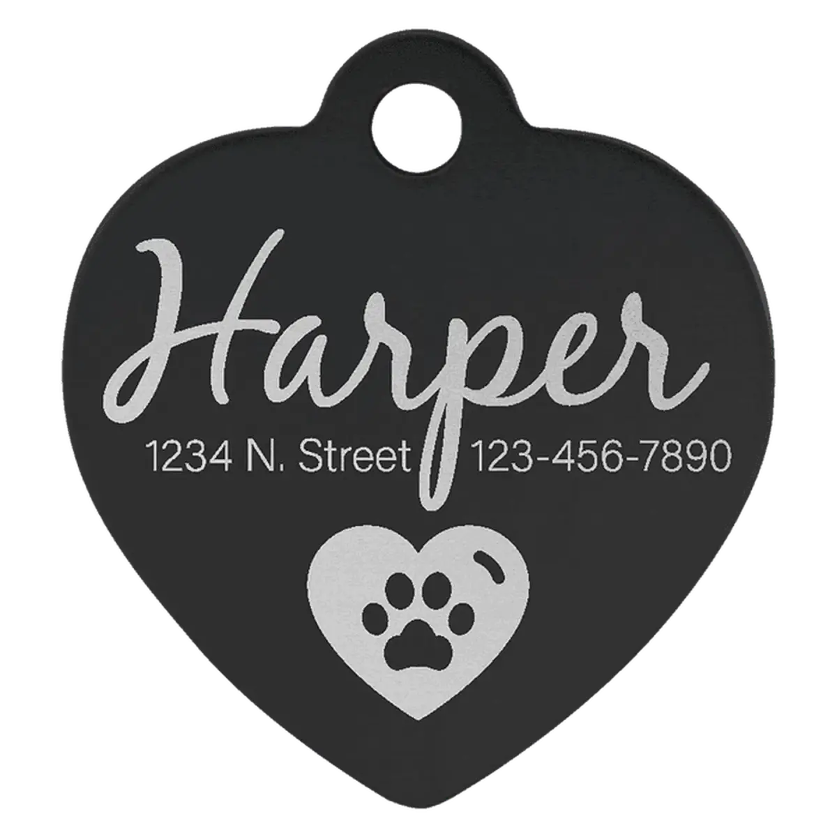 Personalized Pet Tags - Anodized Aluminum and Swarovski Crystal Heart / Black / 1 1/4" x 1 1/4"