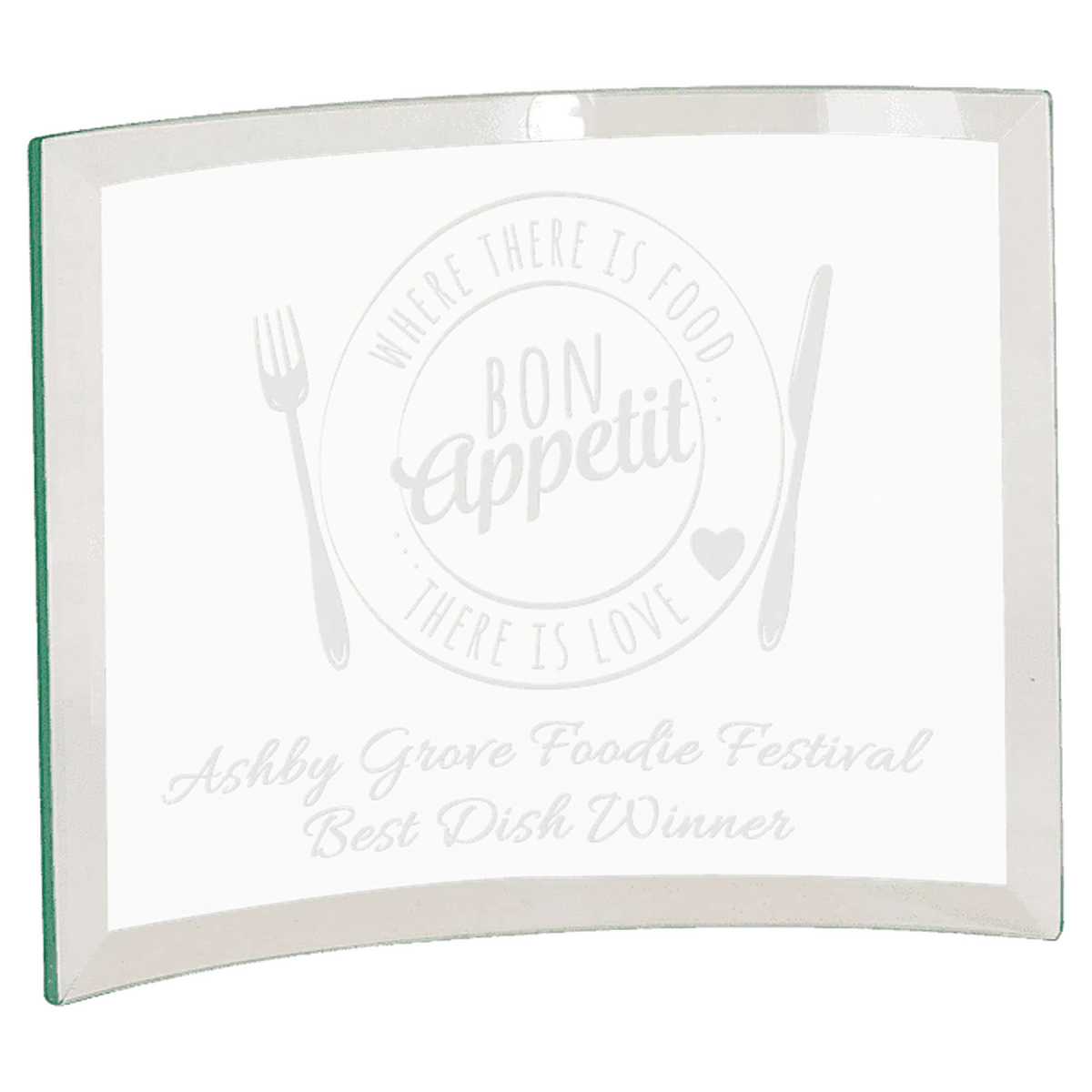 Laser Etched Jade Glass Crescent Awards and Desk Display 6" x 4" x 1/4"