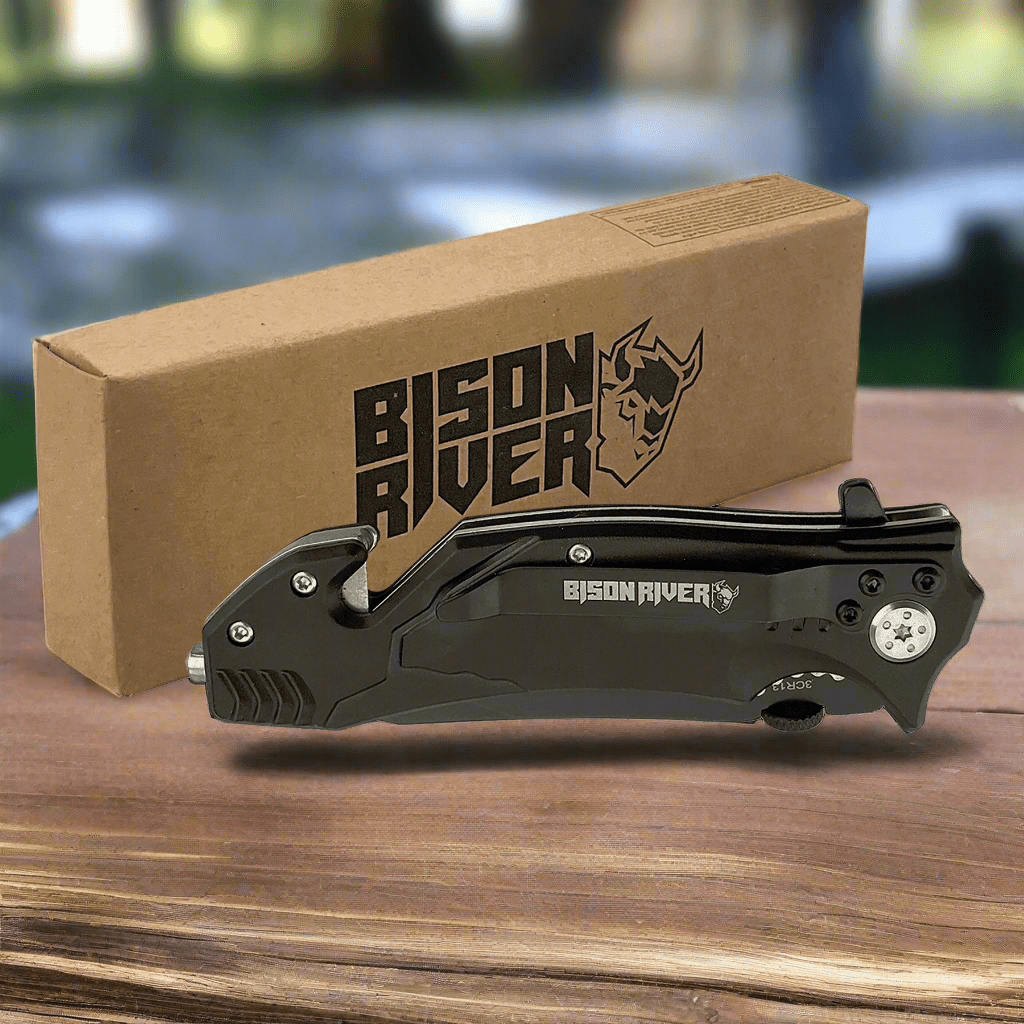Personalized Bison River Rescue and Survival Knife Anodized Aluminum / Black
