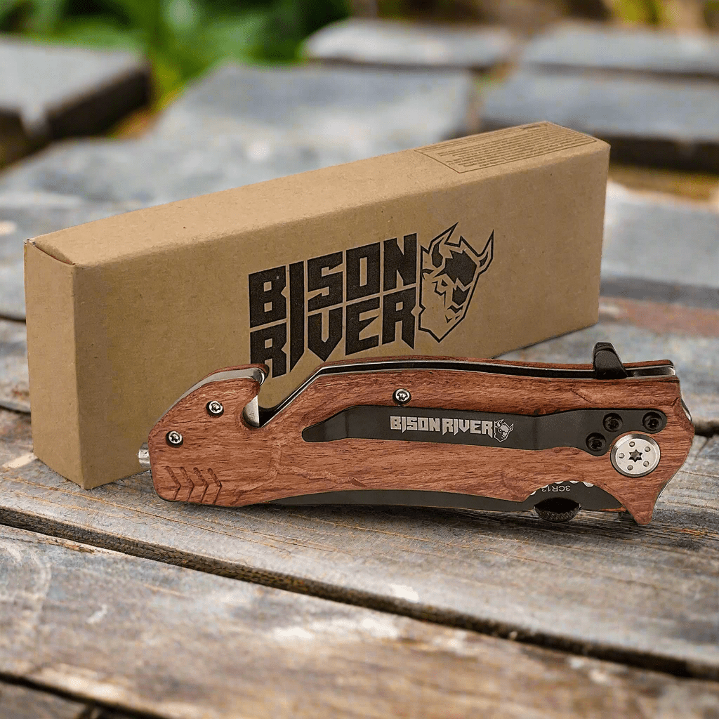Personalized Bison River Rescue and Survival Knife Genuine Wood / Wood