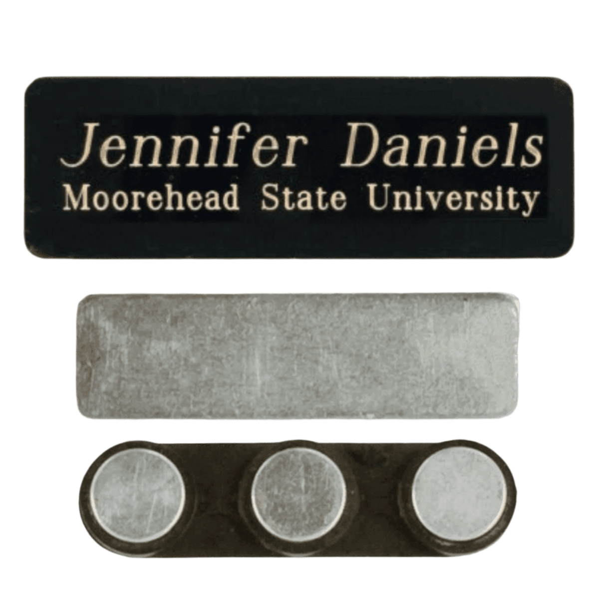 Black Brass Name Badges and Plates - 3 - Post Magnet with Black Plastic Backed Cover