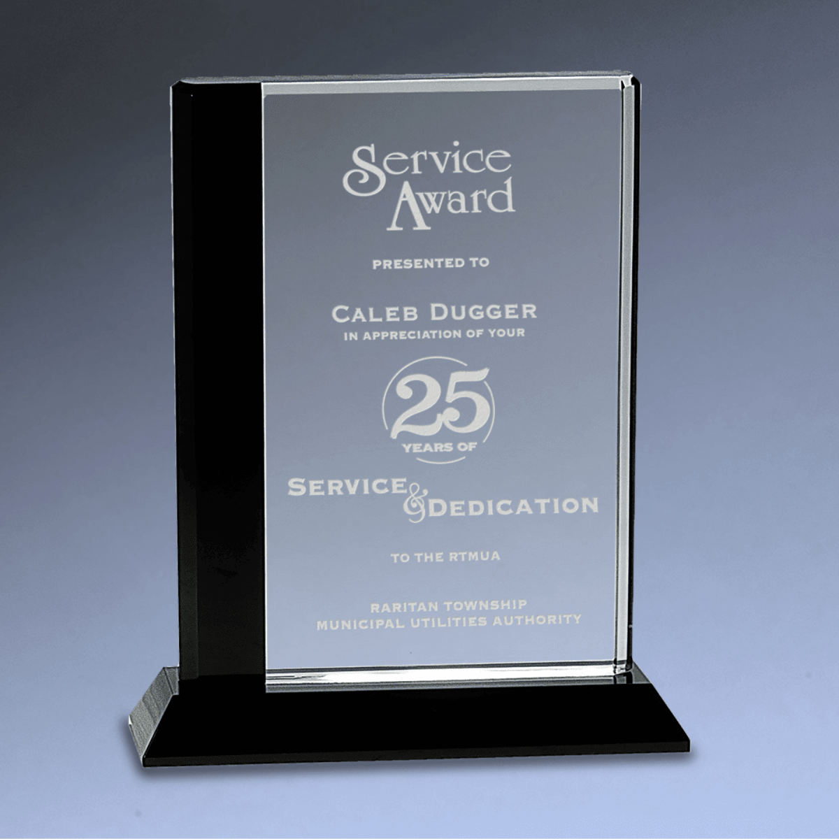 Black Edge Crystal Rectangle Award with Laser Etching - 6 1/2" x 8"