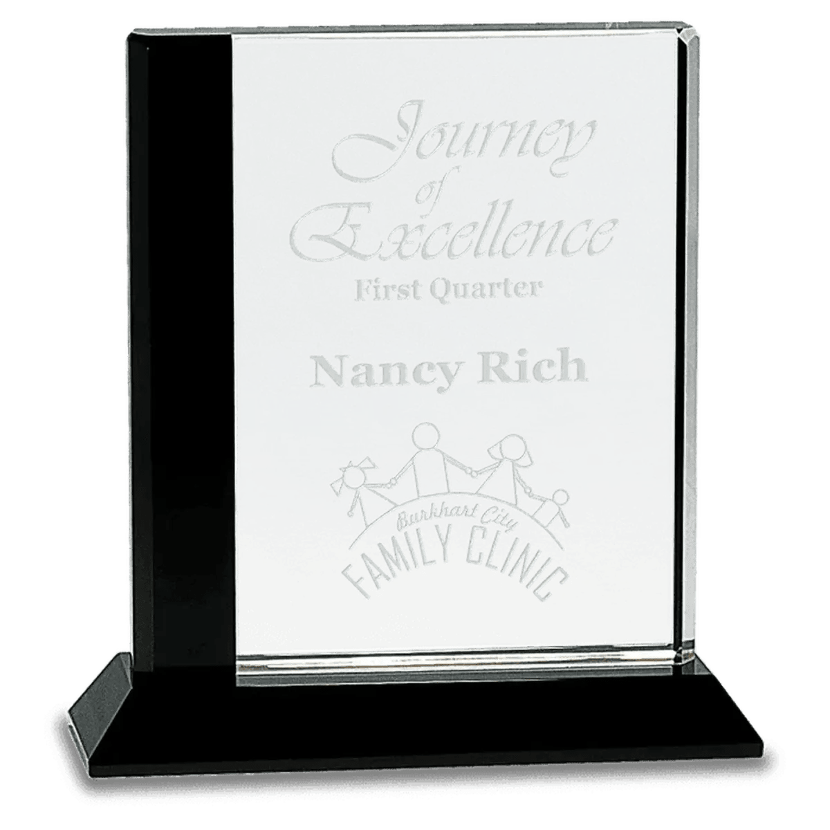 Black Edge Crystal Rectangle Award with Laser Etching - 6 1/2" x 9"