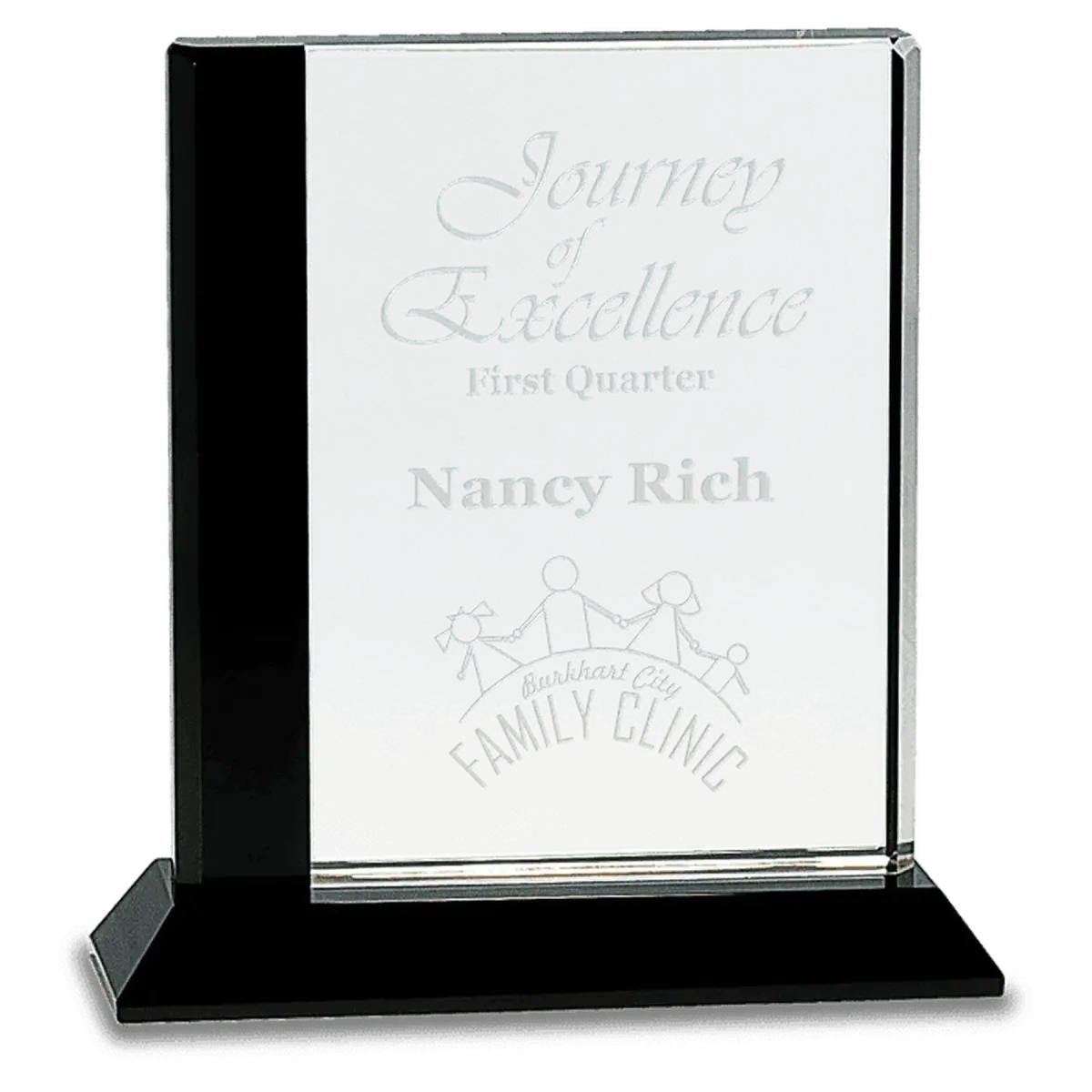 Black Edge Crystal Rectangle Award with Laser Etching 6 1/2" x 7"