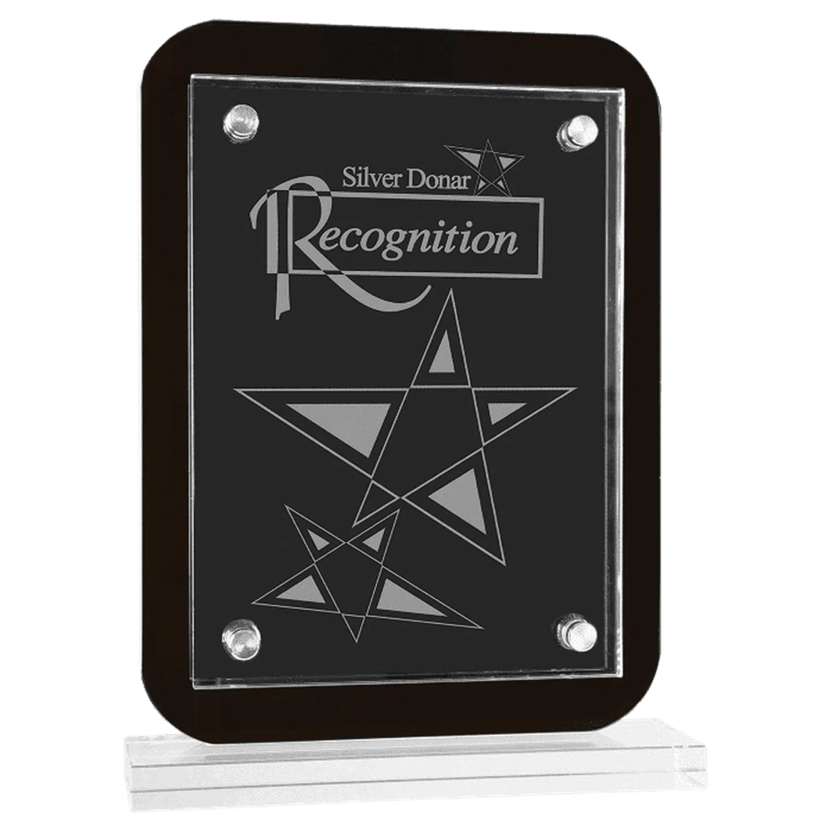 Floating Glass Stand Up Plaque with Black Piano Finish Backing 5 1/2" x 7 3/4"