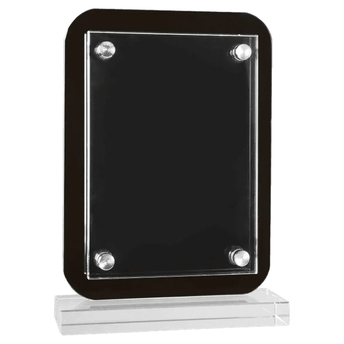 Floating Glass Stand Up Plaque with Black Piano Finish Backing 5 1/2" x 7 3/4"
