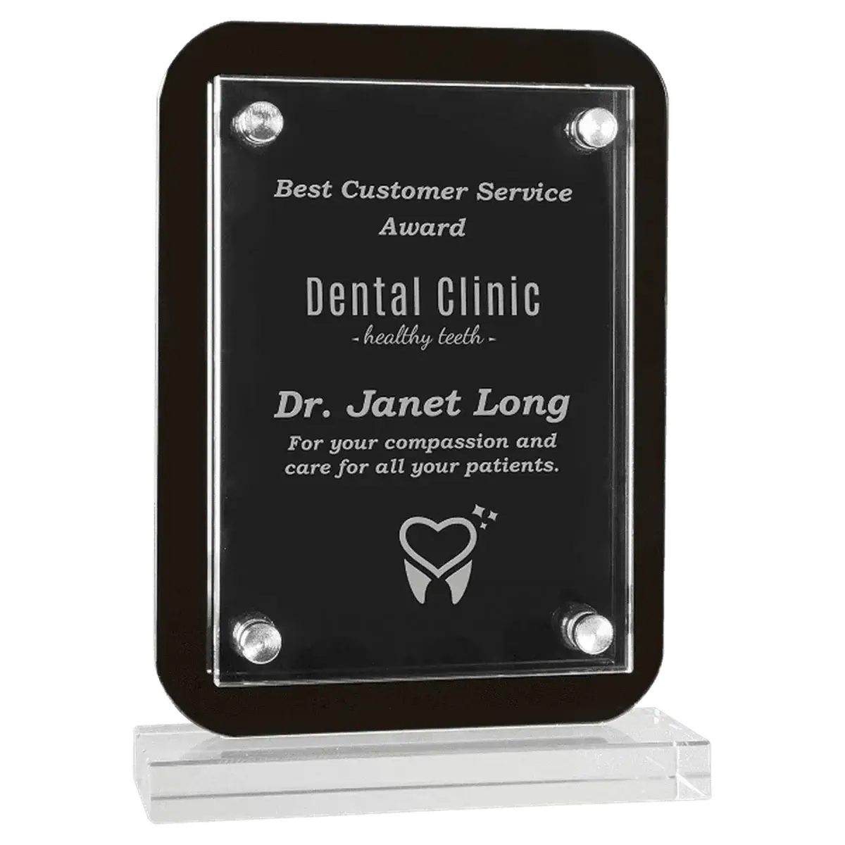 Floating Glass Stand Up Plaque with Black Piano Finish Backing 5 1/2" x 7 3/4"