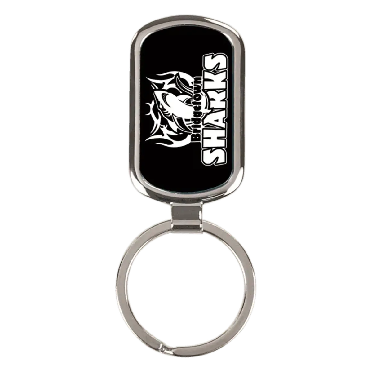 Personalized Keychains with Silver Frame and Black or Blue Insert Rectangle / Black / 1 1/8" x 1 7/8"