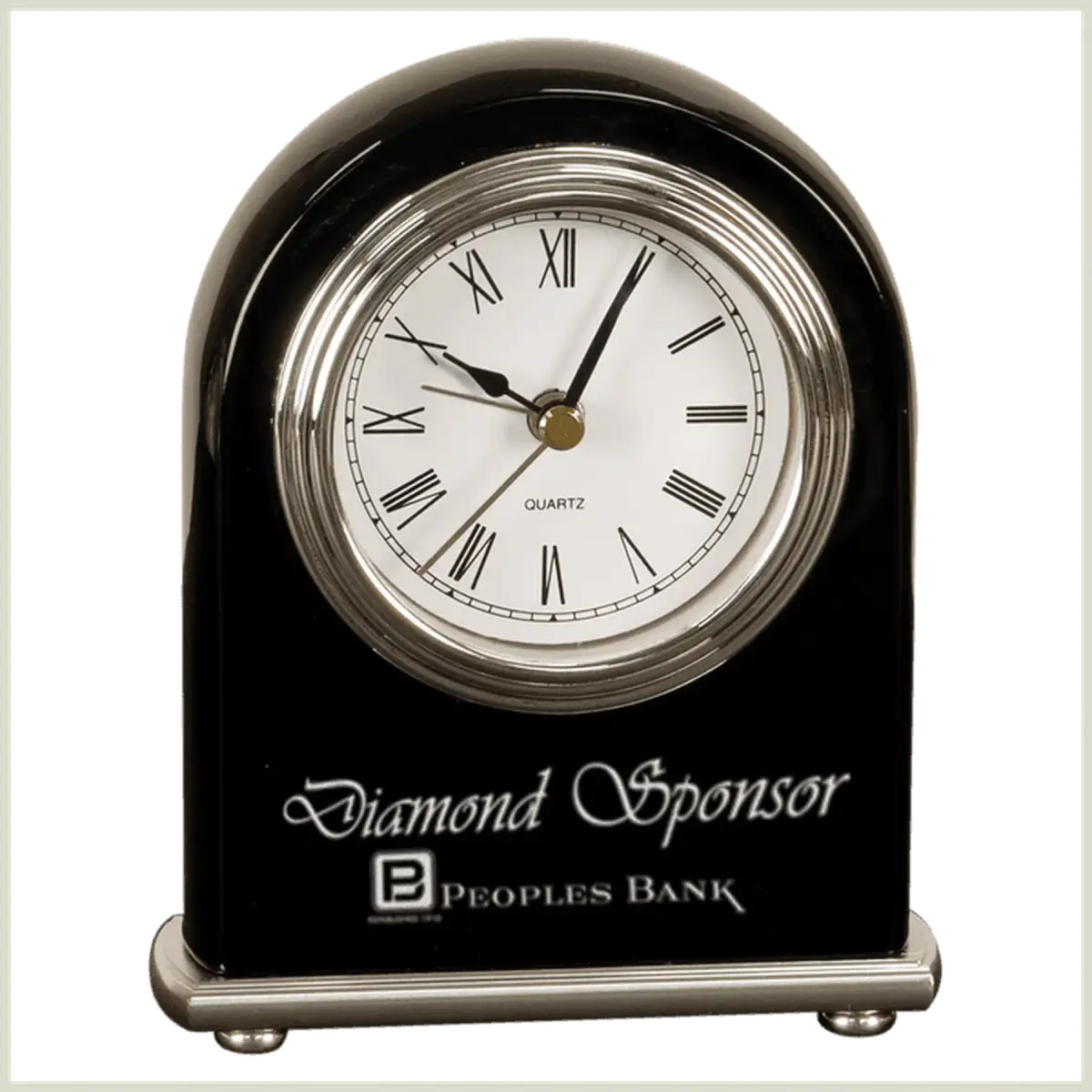 Custom Engraved Desk and Mantle Clocks with High Gloss Piano Finish Rail Station Station Desk Clock (Rosewood Piano Finish) / 7" x 9" / European-Styled Rail Station Post (Brass Plate Included)