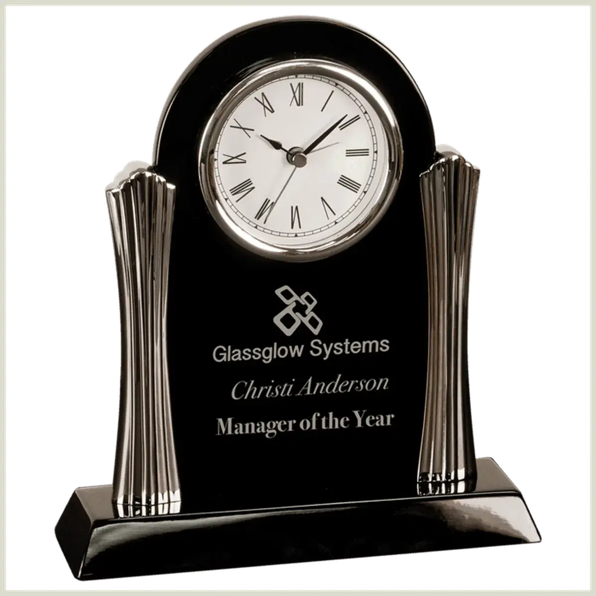 Custom Engraved Desk and Mantle Clocks with High Gloss Piano Finish Rail Station Station Desk Clock (Rosewood Piano Finish) / 7" x 9" / European-Styled Rail Station Post (Brass Plate Included)