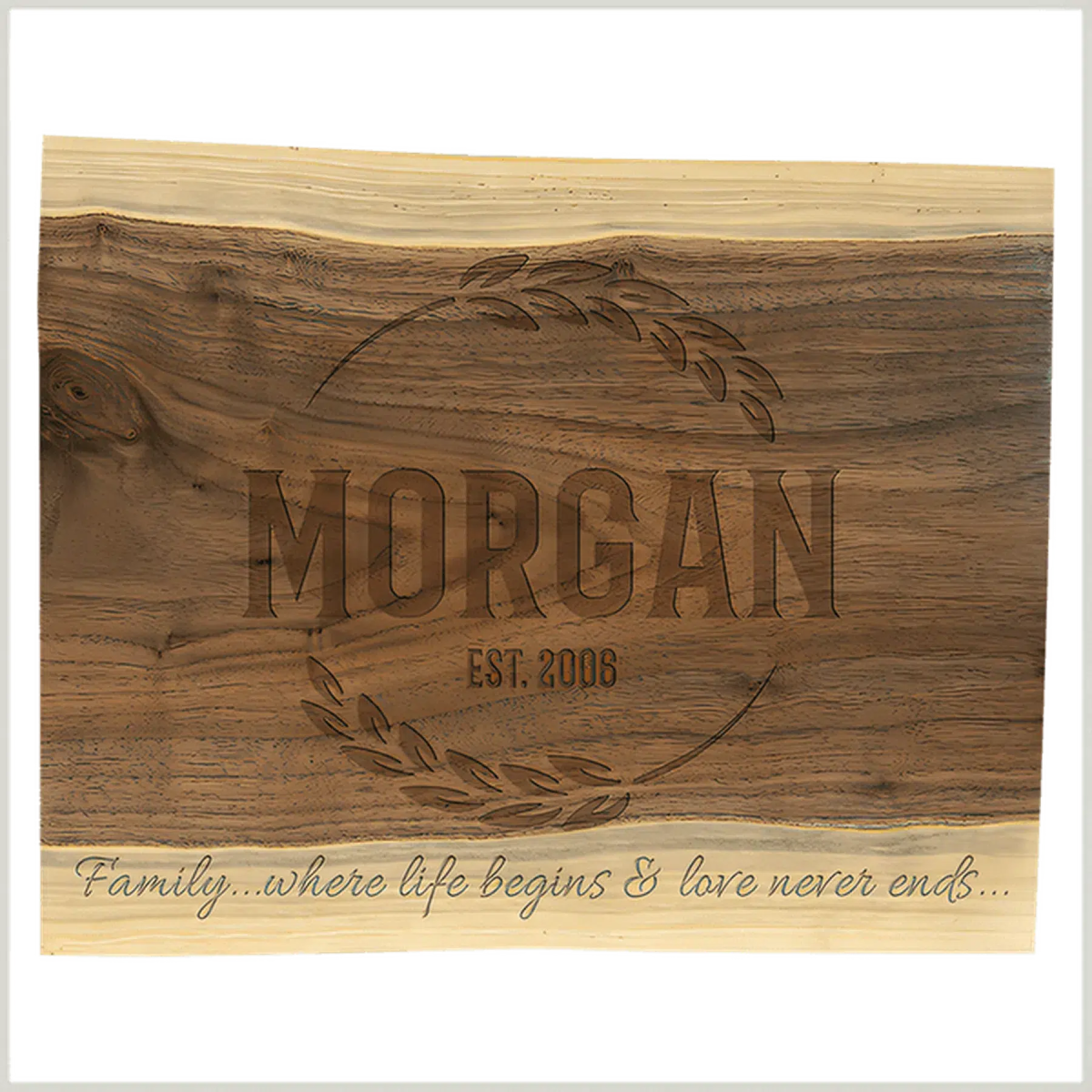 Custom Engraved Live Edge Black Walnut Cutting and Charcuterie Board 11 1/2 x 8 3/4