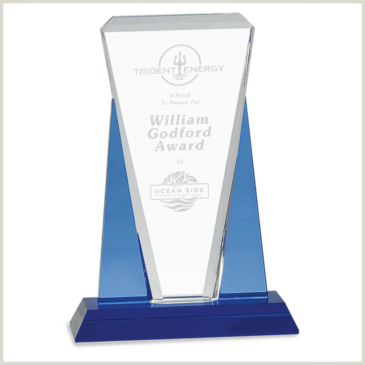 Laser Etched Crystal Awards with Vivid Blue Accents Rectangle Crystal / 7 3/4" / Clear