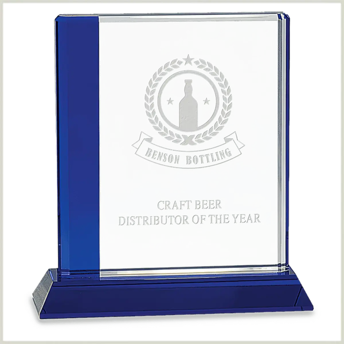 Blue Edge Crystal Awards – Personalized Corporate Recognition Rectangle / Blue / 6 1/2" x 7"
