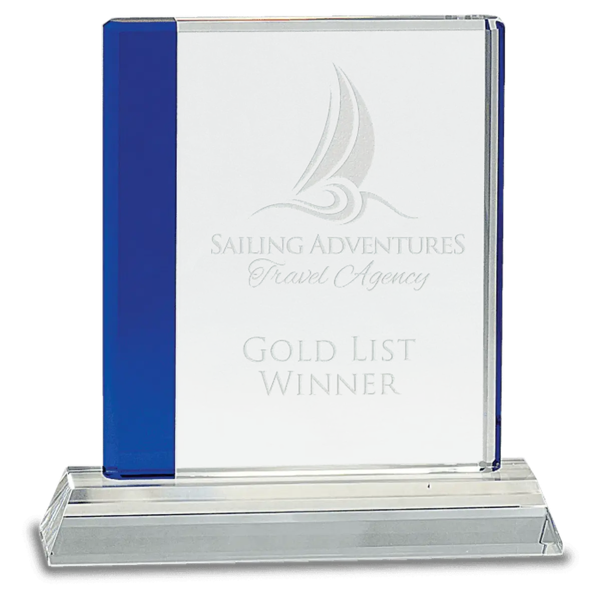 Blue Edge Crystal Awards – Personalized Corporate Recognition Rectangle / Blue / 6 1/2" x 7"