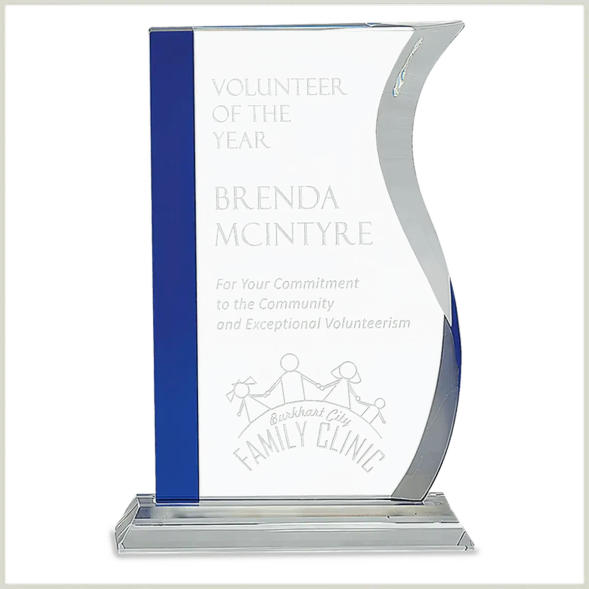 Blue Edge Crystal Awards – Personalized Corporate Recognition Rectangle / Blue / 6 1/2" x 7"