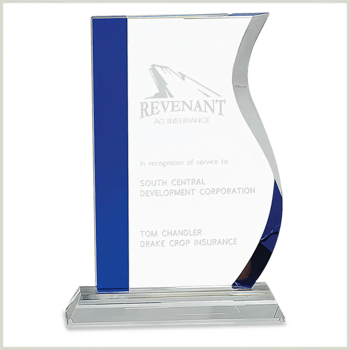 Blue Edge Crystal Awards – Personalized Corporate Recognition Wave / Clear / 7 1/4"