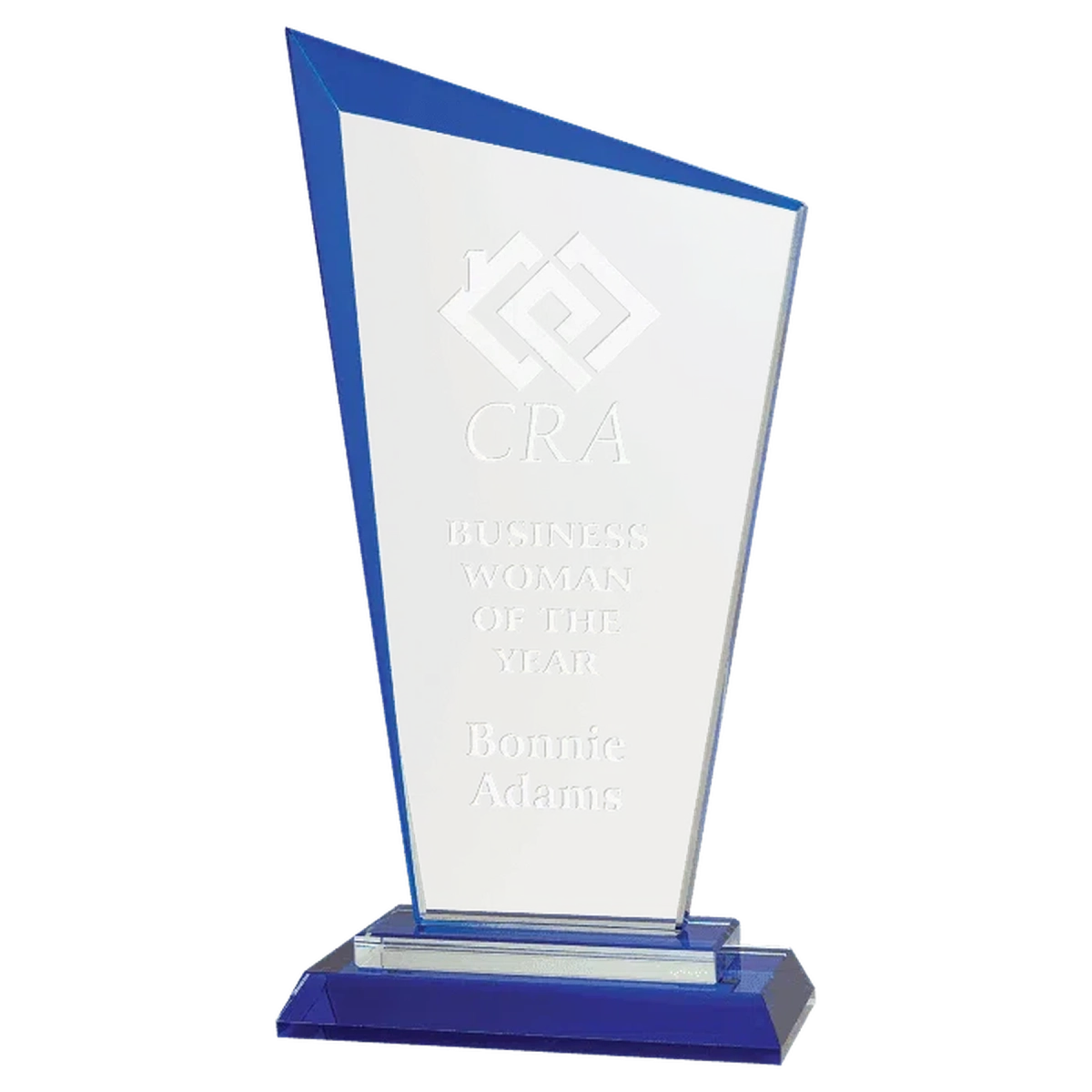 Razor Glass Awards – Custom Engraved for Contemporary Recognition Blue / 8" (H) x 4 1/8" (W)