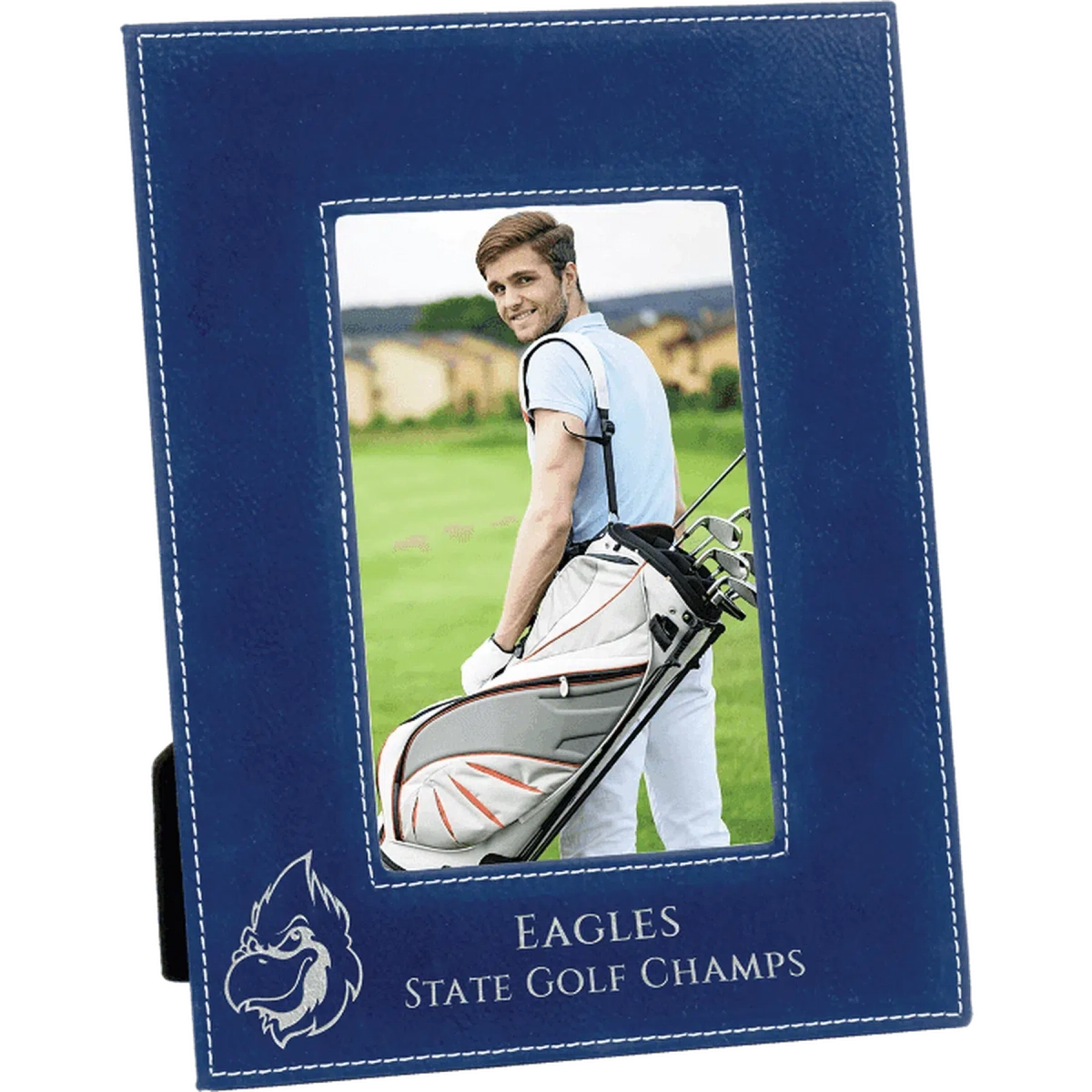 Personalized Leatherette Picture Frames – Custom Engraved Photo Display 4" x 6" / Blue/Silver / Leatherette