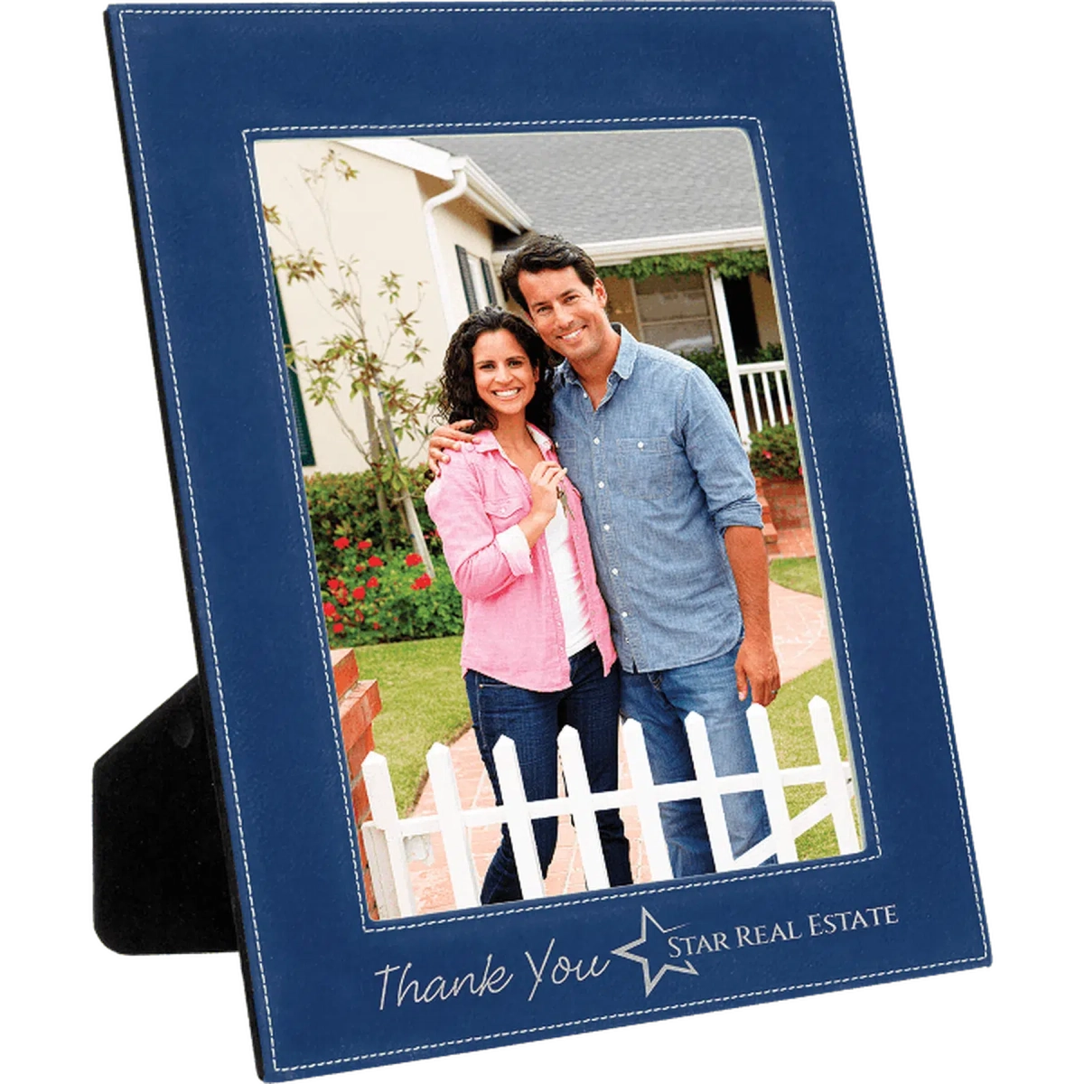Personalized Leatherette Picture Frames – Custom Engraved Photo Display 8" x 10" / Blue/Silver / Leatherette