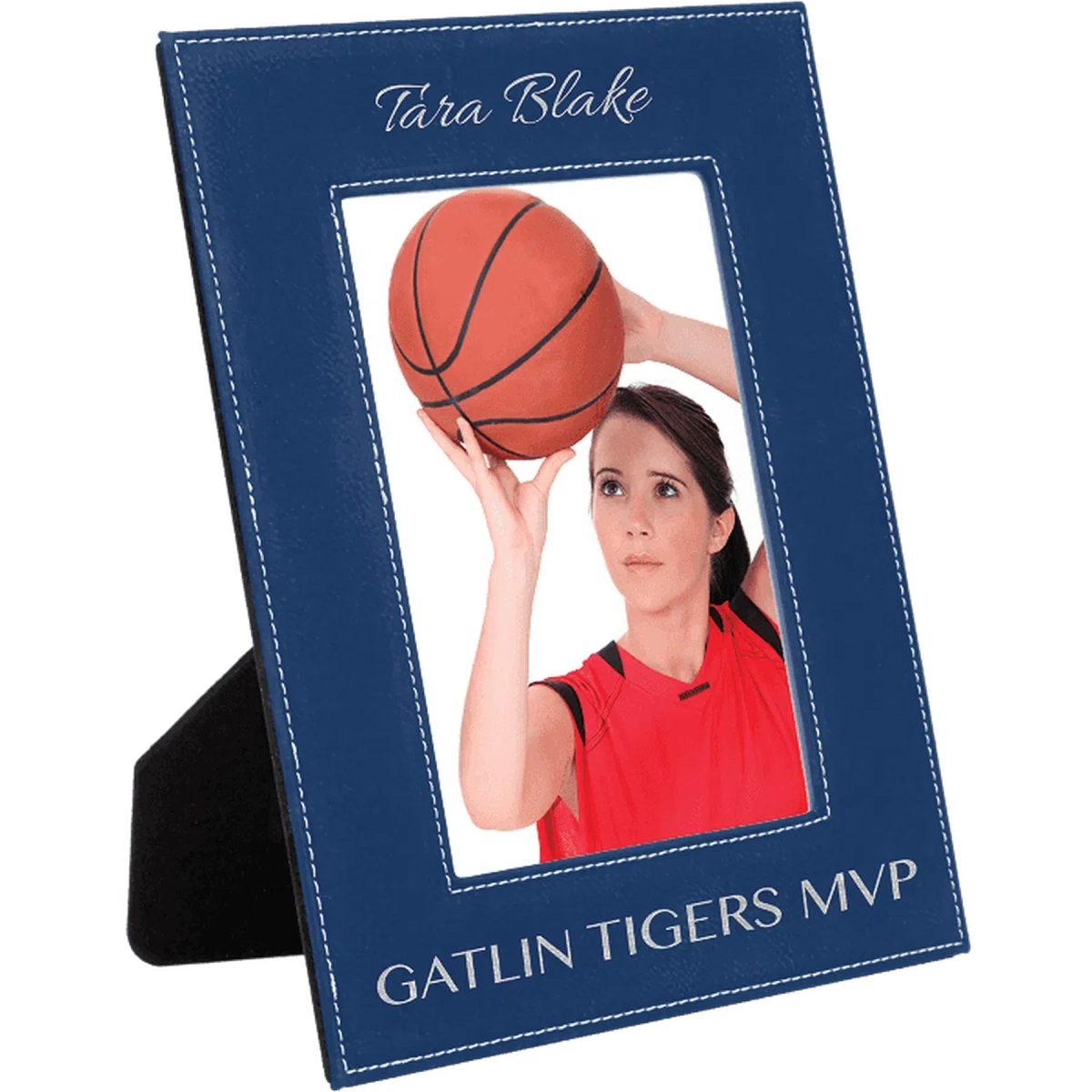 Personalized Leatherette Picture Frames – Custom Engraved Photo Display 5" x 7" / Blue/Silver / Leatherette