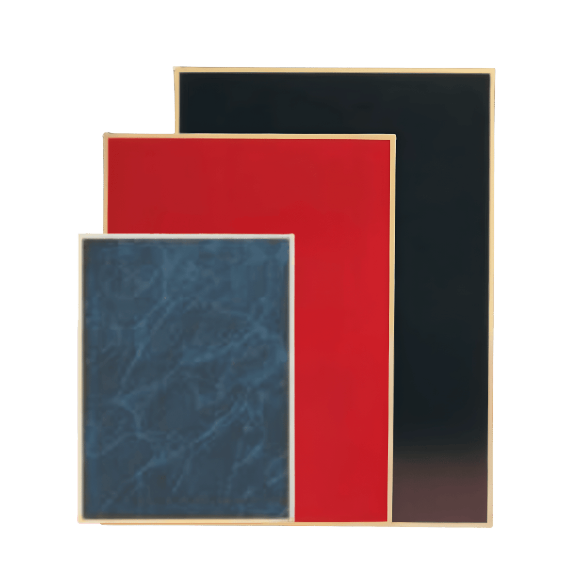 Brass Plated Plaque Plates with Gold Borders - Multiple Colors - Red Marble