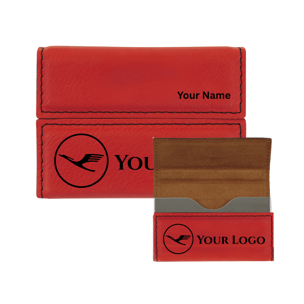 Business Card Case - Hard Shell Leatherette with Magnetic Closure - Red