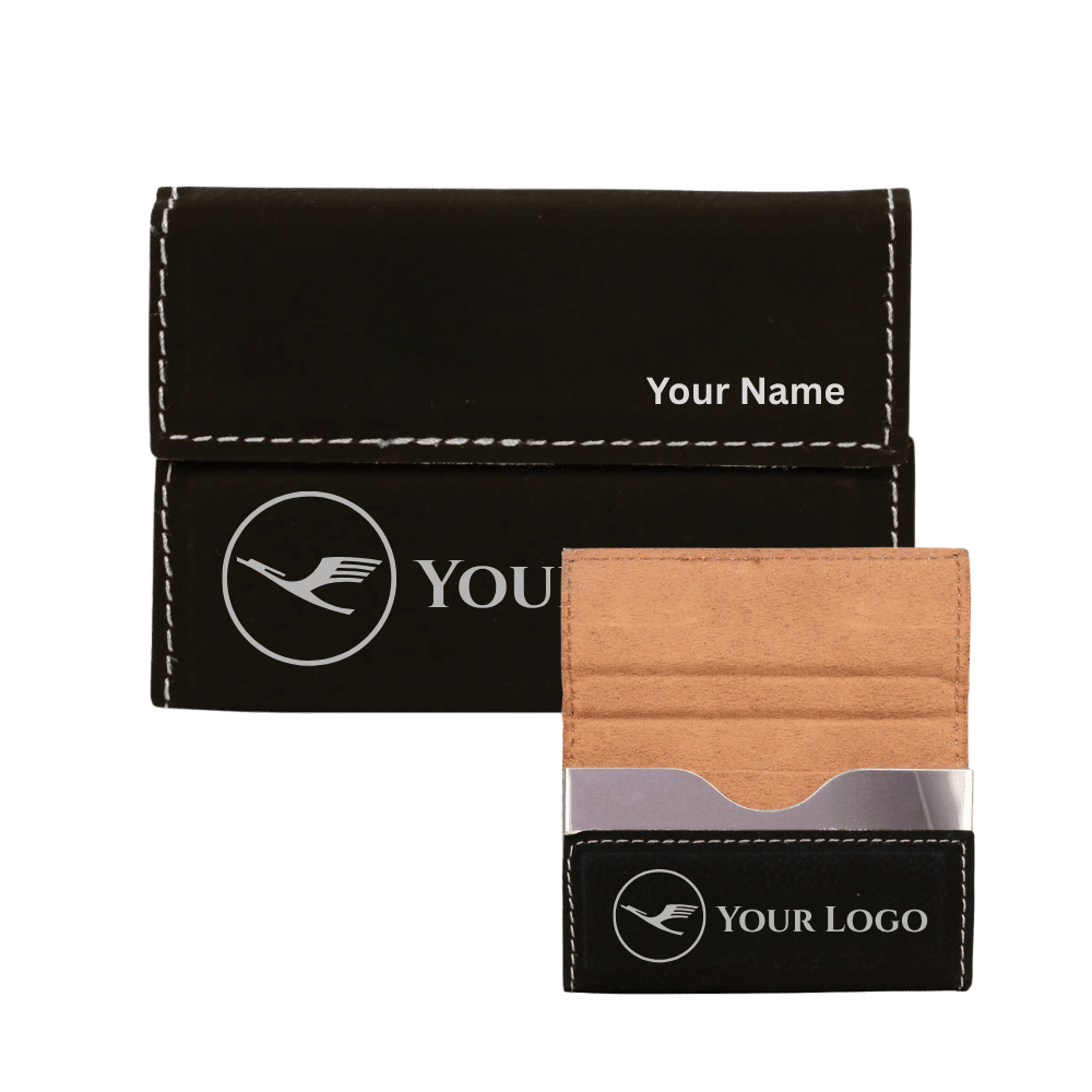 Business Card Case - Hard Shell Leatherette with Magnetic Closure - Black/Silver