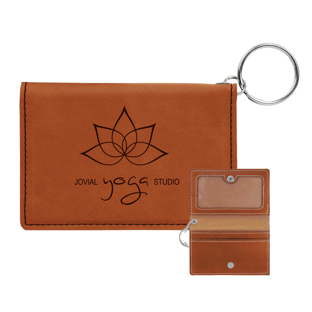 Card and ID Holder Keychain in Leathrette Colors - Rawhide