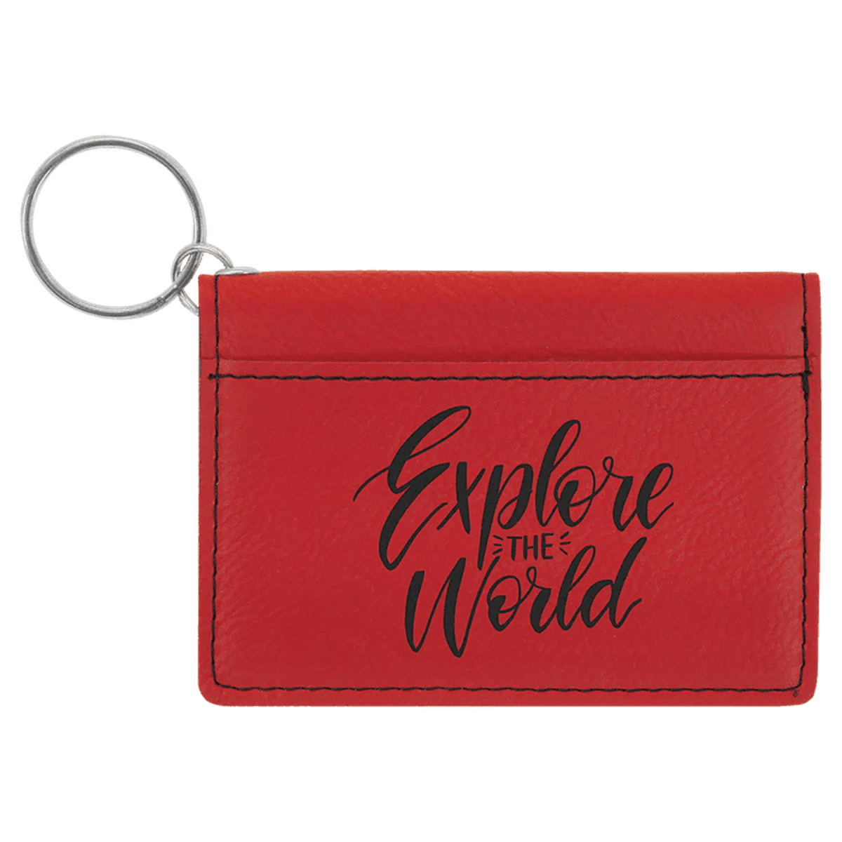 Card and ID Holder Keychain in Leathrette Colors - Blue/Silver
