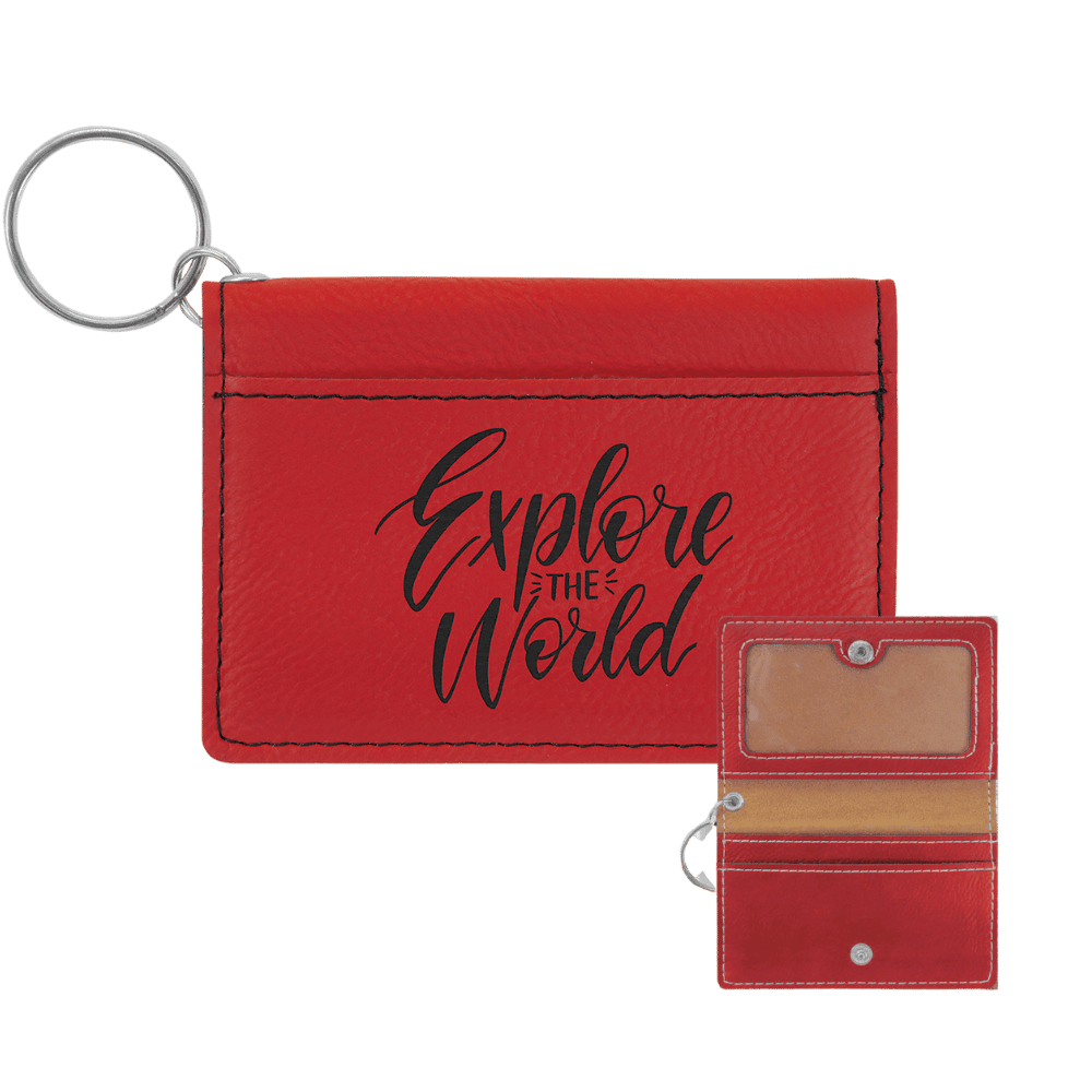 Card and ID Holder Keychain in Leathrette Colors - Red