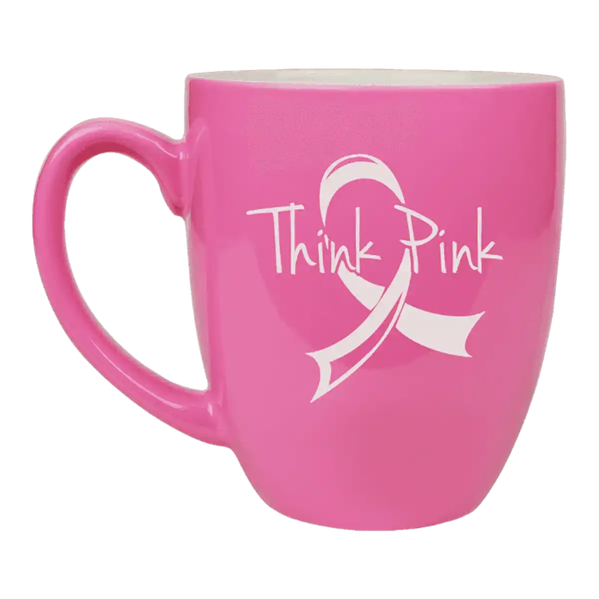 Personalized Ceramic Coffee Mugs – Bistro and Rounded Styles Pink/White / Bistro Mug / 16 oz.