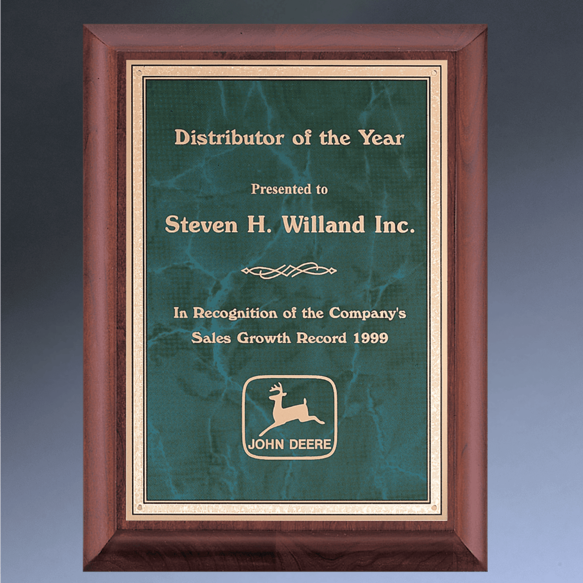 Cherry Wood Recognition Plaque with Marbleized Plate - Sapphire (Blue)