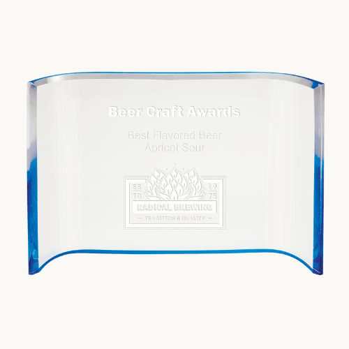 Clear Acrylic Crescent Awards | Clear and Blue Edge - Blue Edge