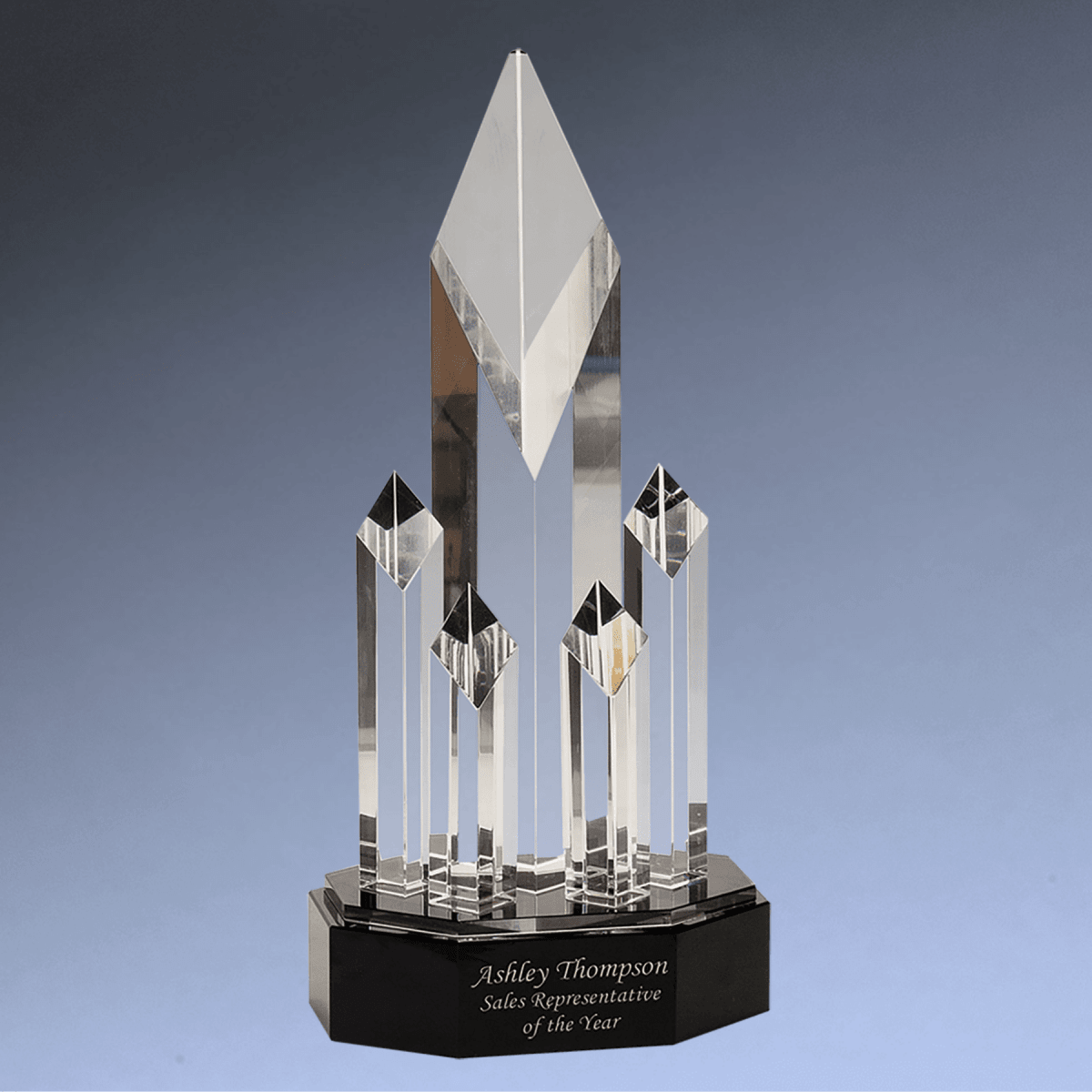 Clear Crystal 5 Rising Diamond Award on Black Pedestal Base - 5 1/4"(L) x 11"(H)