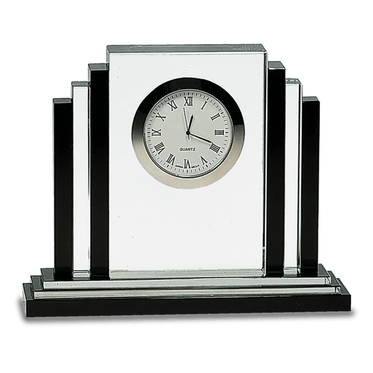 Laser Etched Crystal Desk Clocks – Personalized Awards, Gifts & Home Decor Faceted Crystal with Gold Gears and Face / Black Pedestal Base / 5" x 3 1/4"