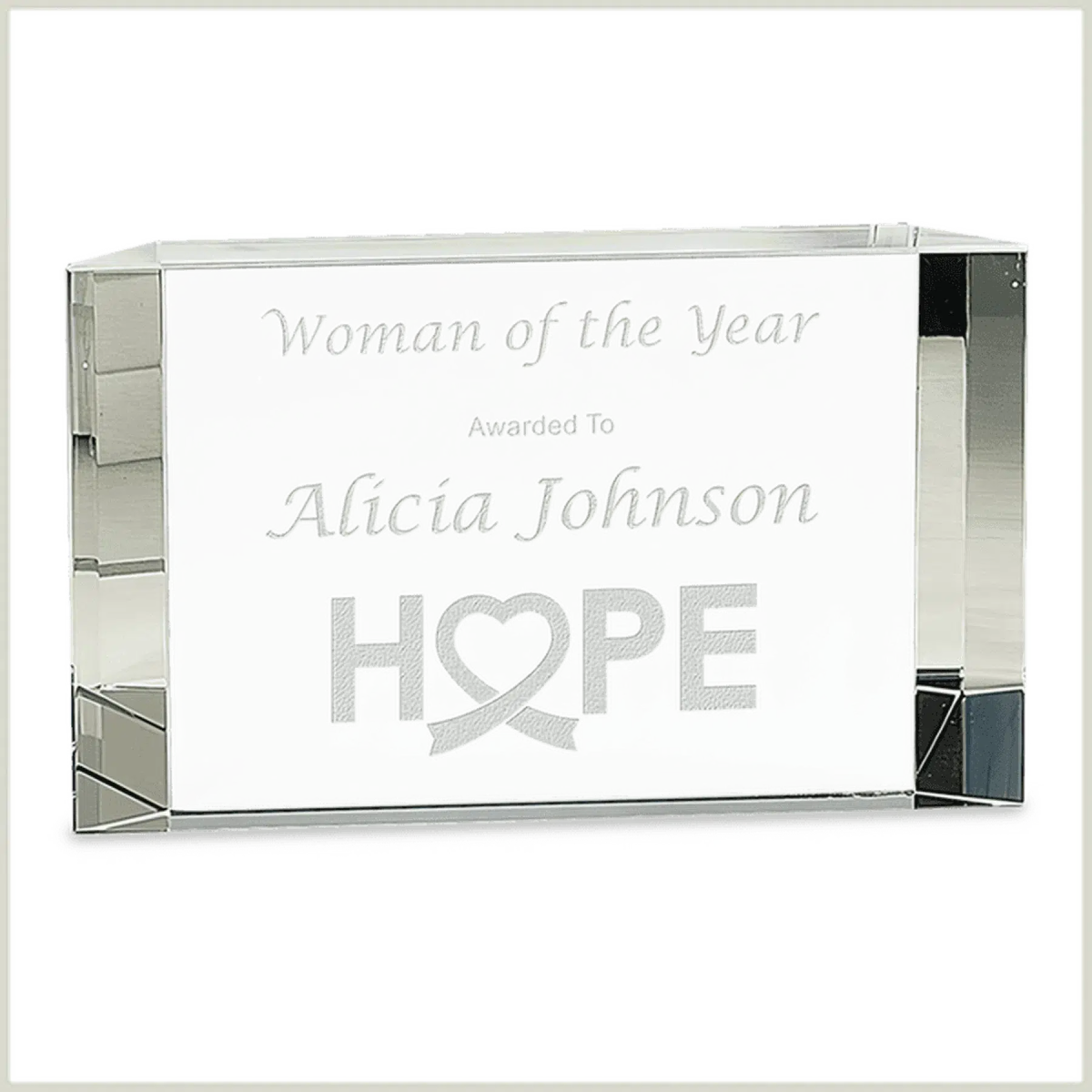 Clear Crystal Facet Block Award with Custom Engraving 5" x 3"