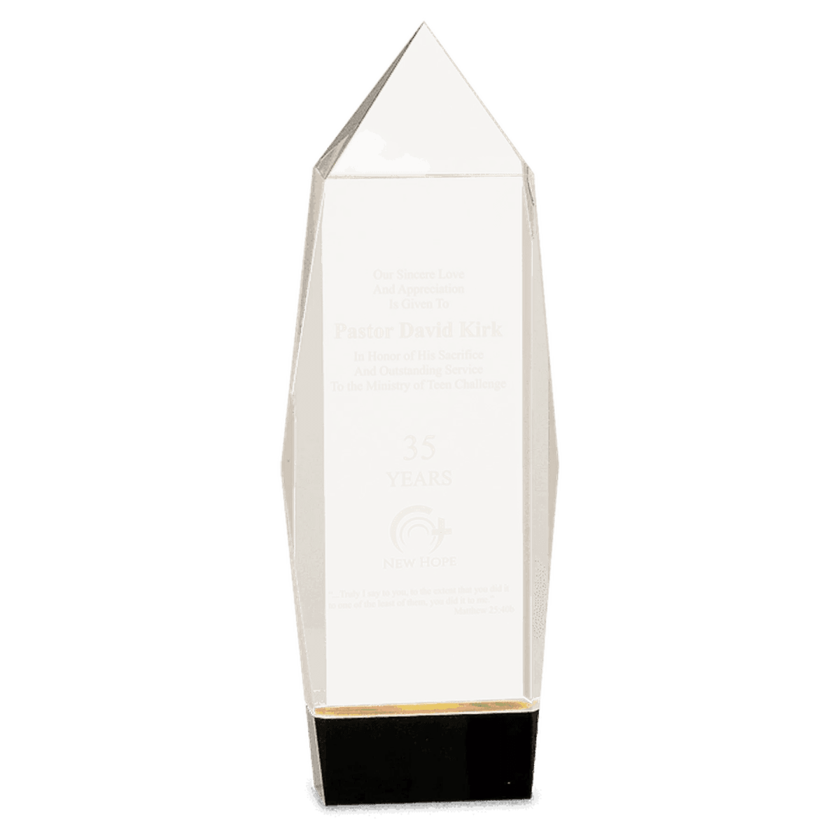 Clear Crystal Facet Rectangle Award with Black Crystal Base - 10"