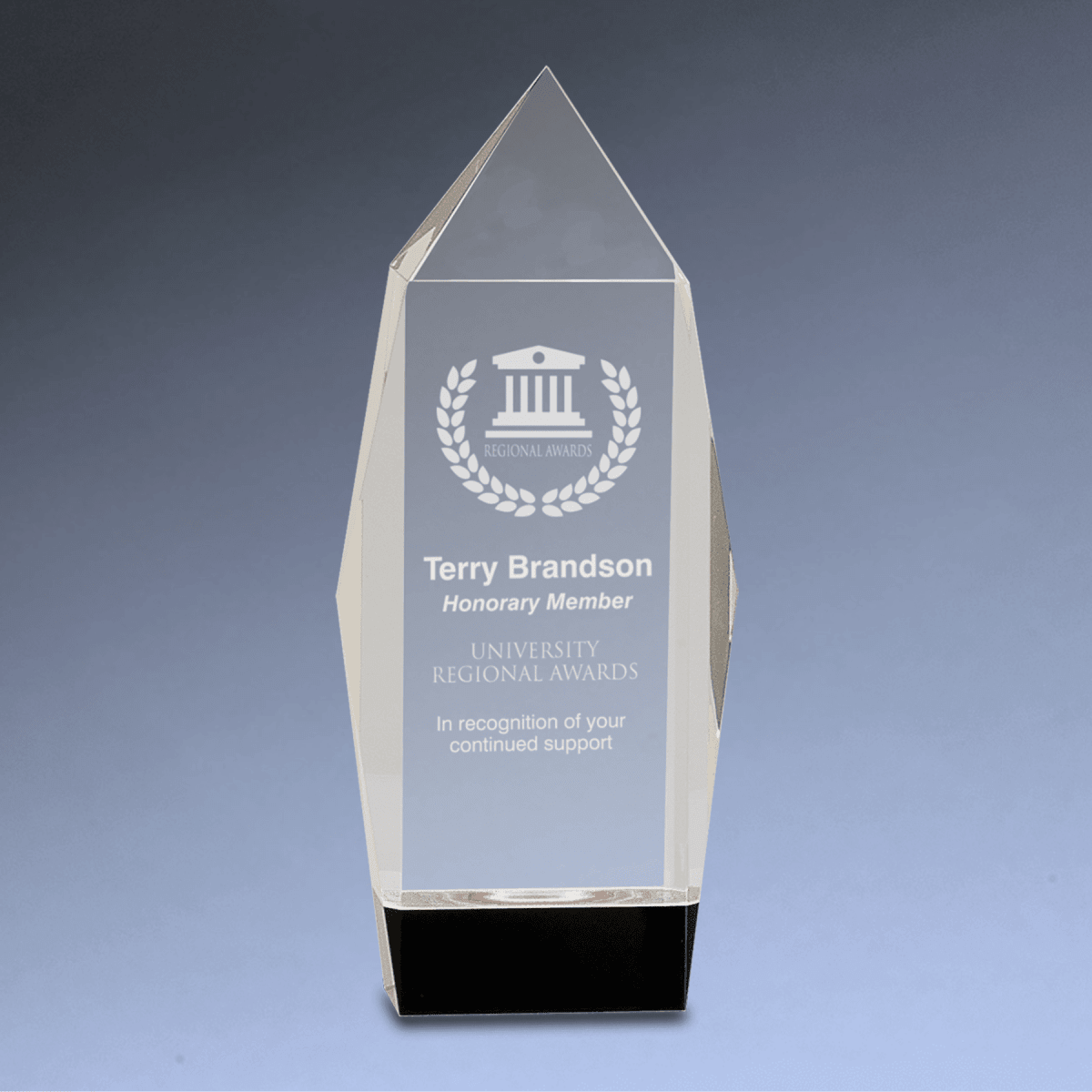 Clear Crystal Facet Rectangle Award with Black Crystal Base - 8 3/4"